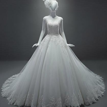 Real Sample Wedding Dresses A-line See Through Cap..